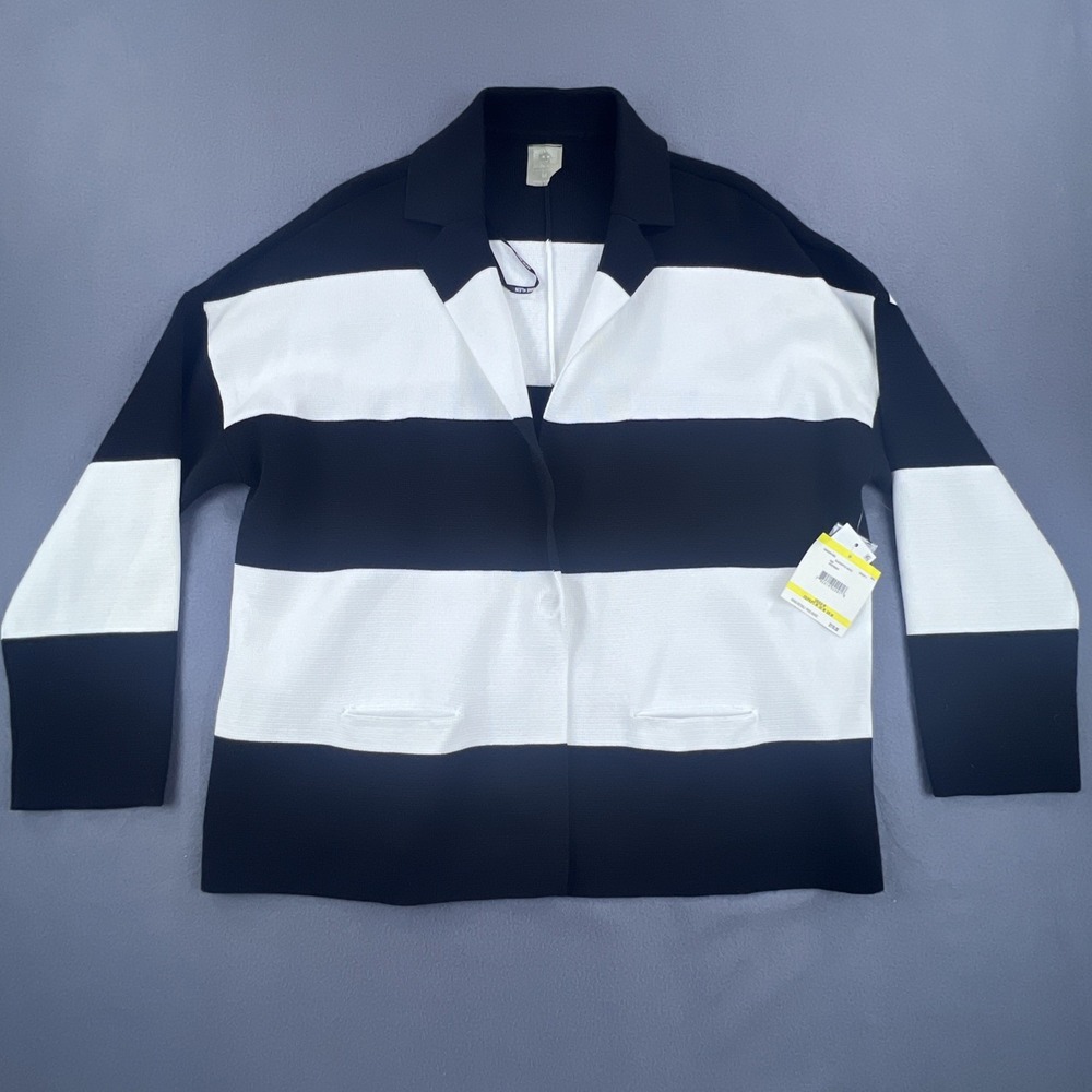 Anne Klein‎ Color Block Sweater Jacket Women's Medium Black White